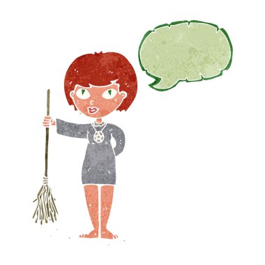 çizgi film güzel cadı kız konuşma balonu ile