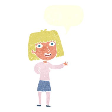 çizgi film samimi kadın konuşma balonu ile sallayarak