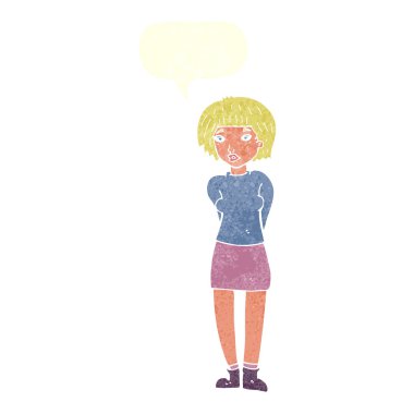 çizgi film utangaç kadın konuşma balonu ile