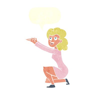 çizgi film kadın sunum jest ile konuşma balonu
