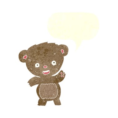 Konuşma balonlu oyuncak ayıyı sallayan çizgi film