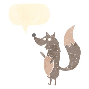 Konuşma baloncuğuyla kurt sallayan çizgi film.