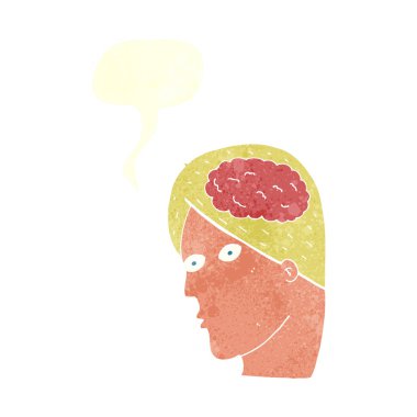 Konuşma baloncuklu beyin sembollü çizgi film başı