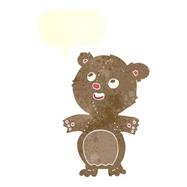 çizgi film mutlu küçük oyuncak ayı konuşma balonu ile