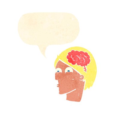 Konuşma baloncuklu beyin sembollü çizgi film başı