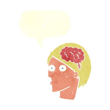 Konuşma baloncuklu beyin sembollü çizgi film başı