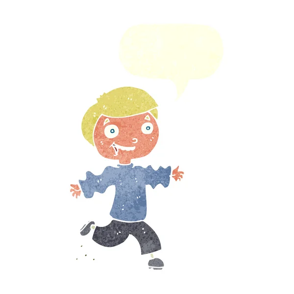 Tecknad upphetsad pojke med tal bubbla — Stock vektor