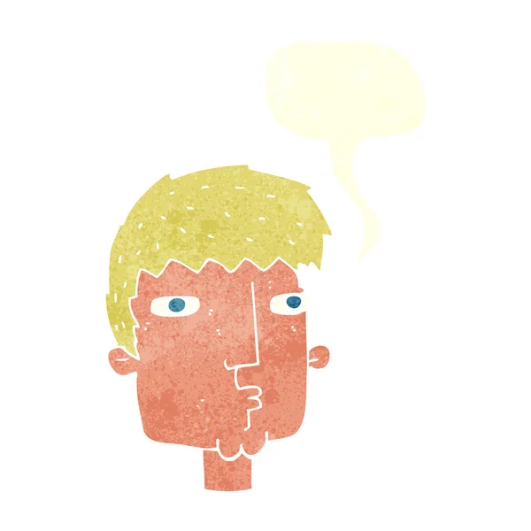 Καρτούν περίεργος άνθρωπος με φούσκα ομιλία — Διανυσματικό Αρχείο