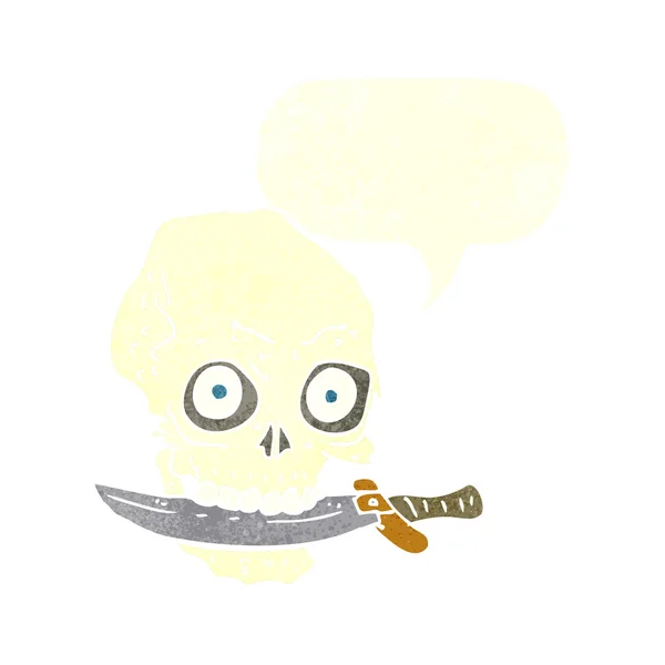 Tecknad pirat skalle med kniv i tänderna med tal bubbla — Stock vektor