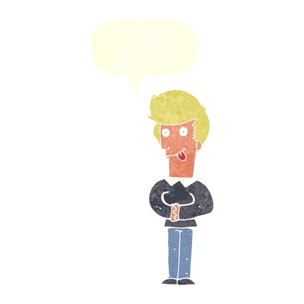 Homme de bande dessinée qui sort la langue avec bulle de parole — Image vectorielle