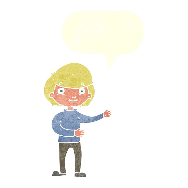 Karikatur glücklicher Mensch mit Sprechblase — Stockvektor