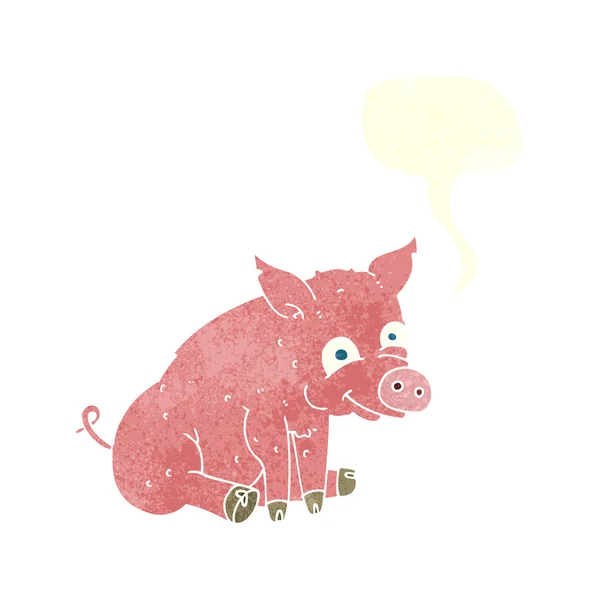 Dibujos animados cerdo feliz con burbuja de habla — Vector de stock