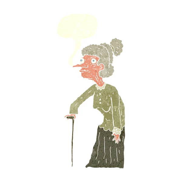 Cartoon gammal kvinna med pratbubblan — Stock vektor