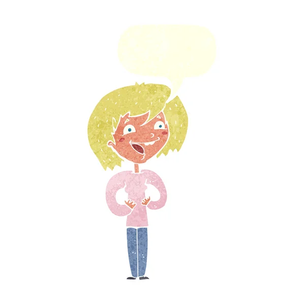 Cartoon glada kvinna med pratbubblan — Stock vektor