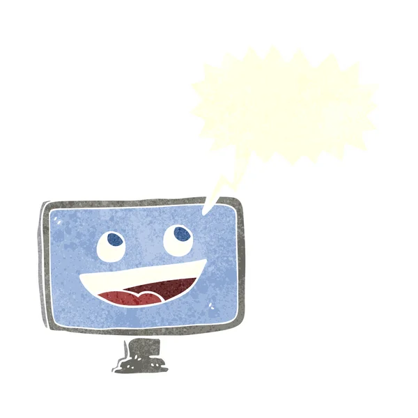Pantalla de la computadora de dibujos animados con burbuja del habla — Vector de stock