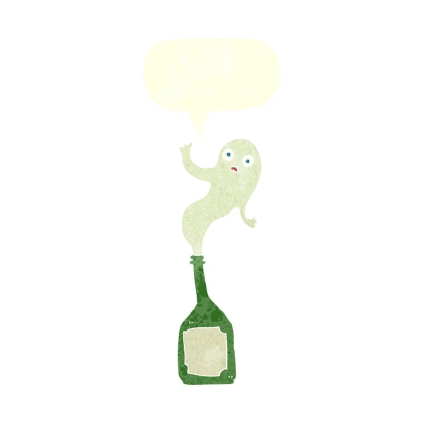 Fantasma cartone animato in bottiglia con bolla discorso — Vettoriale Stock