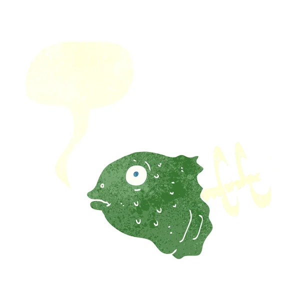 Cartoon vis hoofd met spraakzeepbel — Stockvector