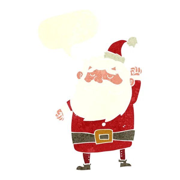 Cartoon santa claus punching air with speech bubble — Stock Vector