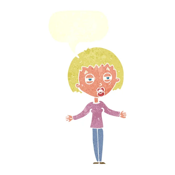 Dessin animé femme suspecte avec bulle de parole — Image vectorielle