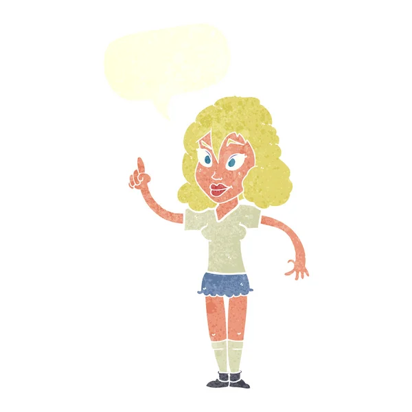 Karikatur hübsche Frau mit Idee mit Sprechblase — Stockvektor