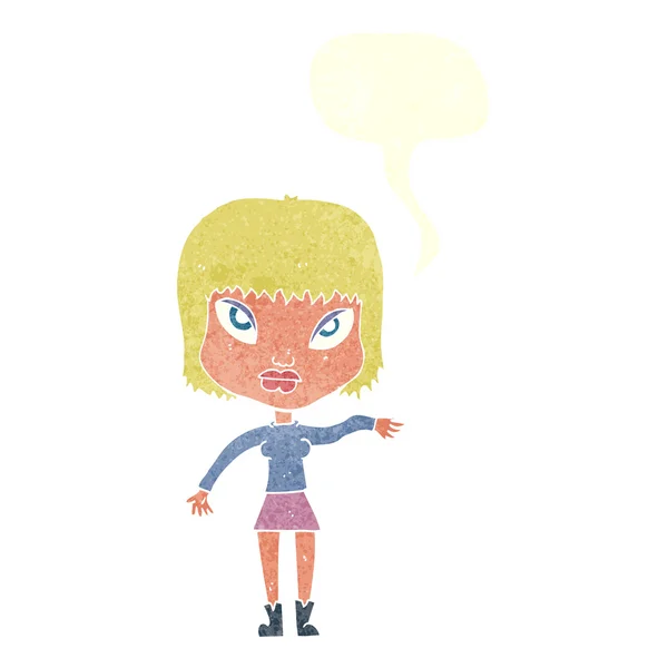 Femme dessin animé faisant geste avec bulle de parole — Image vectorielle