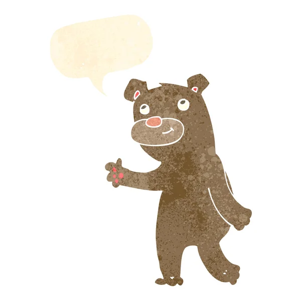 Dibujos animados feliz ondeando oso con burbuja de habla — Vector de stock