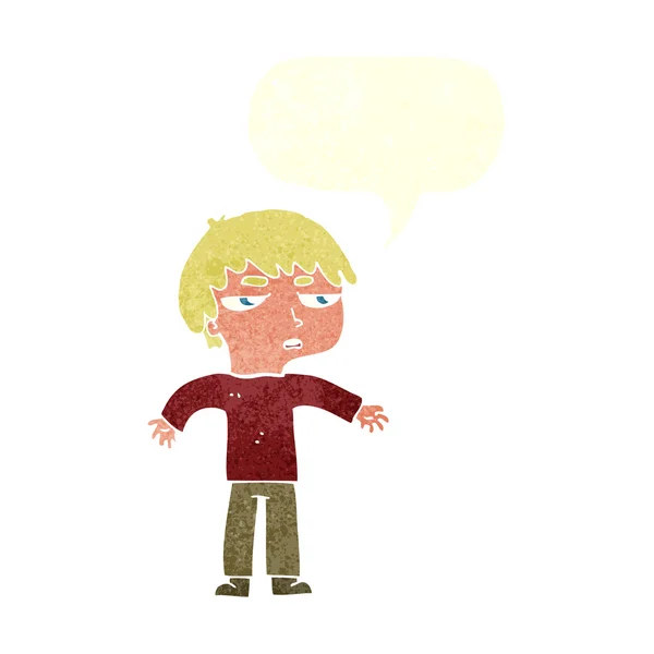 Мультяшный раздраженный мальчик с пузырьком речи — стоковый вектор