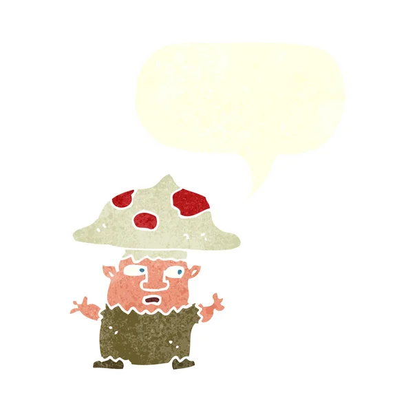Cartoon little mushroom man with speech bubble — Stock Vector
