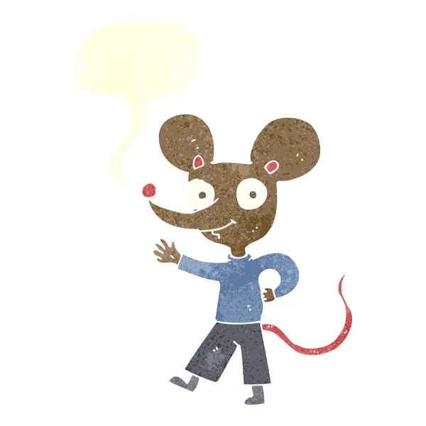 Cartoon waving mouse with speech bubble — Stock Vector