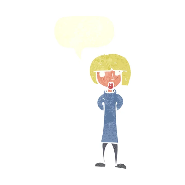 Dibujos animados mujer curiosa con burbuja del habla — Vector de stock