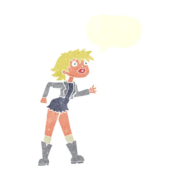 Menina dos desenhos animados em jaqueta de couro com bolha de fala — Vetor de Stock