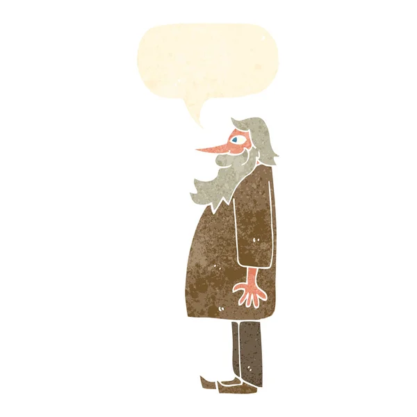 Karikatur bärtiger alter Mann mit Sprechblase — Stockvektor