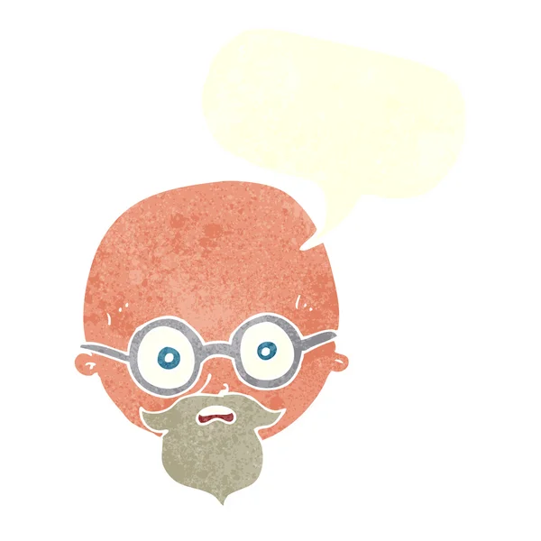 Dibujos animados sorprendido hombre con barba con burbuja de habla — Vector de stock
