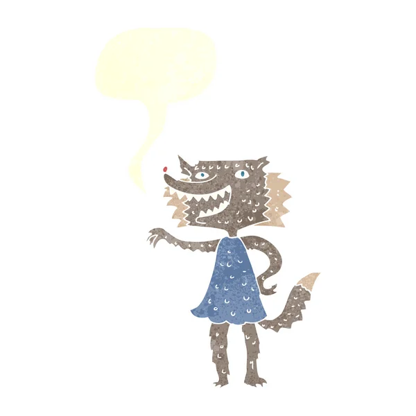 Dibujos animados chica lobo con burbuja de habla — Vector de stock