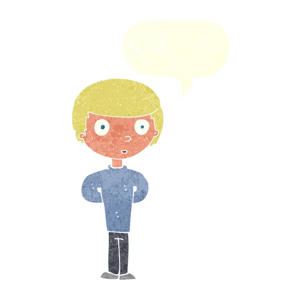 Cartoon curious boy with speech bubble — Stock Vector