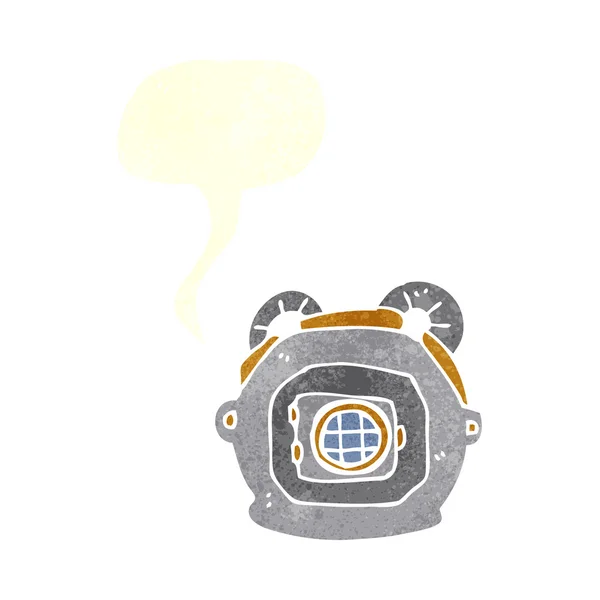 Kreslený starý hlubokomořský potápěč helma s hlasovou bublinou — Stockový vektor