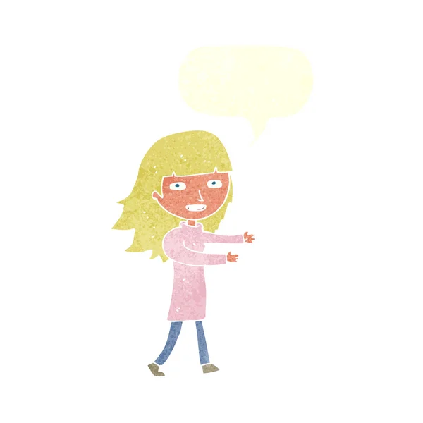 Dessin animé fille heureuse avec bulle de discours — Image vectorielle