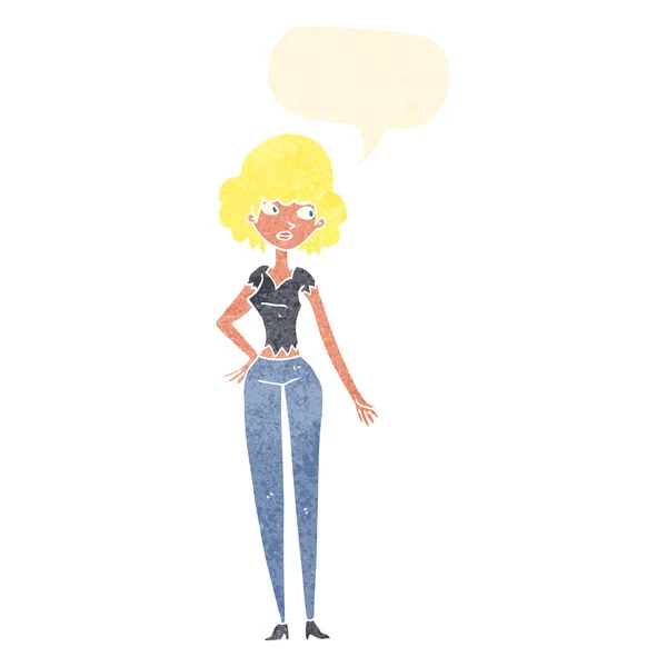 Cartoon pretty woman with speech bubble — Stock Vector
