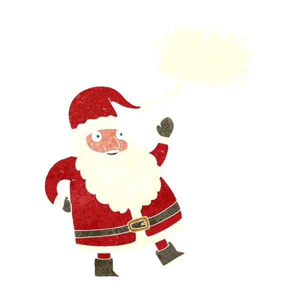 Divertido agitando Santa Claus dibujos animados con burbuja de habla — Vector de stock