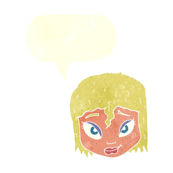 Cartoon vrouwelijk gezicht met spraakbel — Stockvector