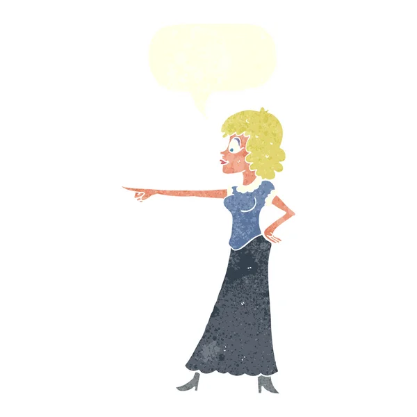 Cartoon kvinna pekande finger med pratbubblan — Stock vektor