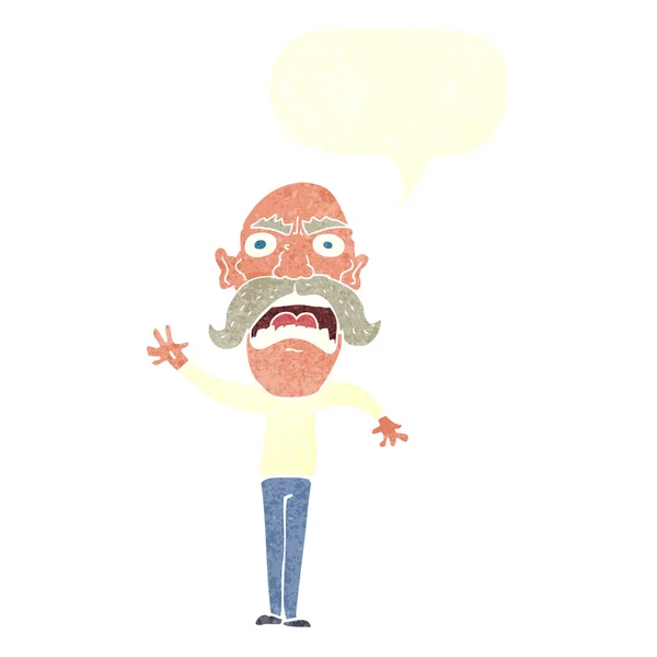 Cartoon boos oude man met spraakzeepbel — Stockvector