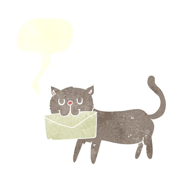 Chat dessin animé portant lettre avec bulle de parole — Image vectorielle