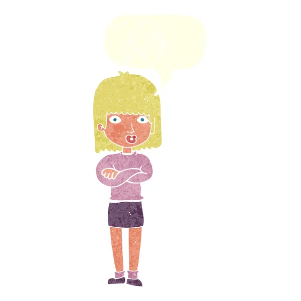 Cartoon ungeduldige Frau mit Sprechblase — Stockvektor