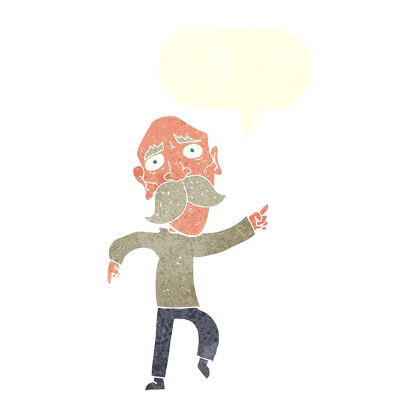 Dibujos animados triste anciano señalando con el habla burbuja — Archivo Imágenes Vectoriales