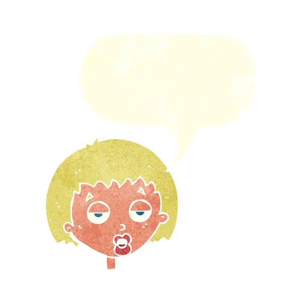 Unatkozik nő a beszéd buborék rajzfilm — Stock Vector