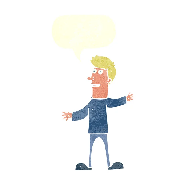 Karikatur überrascht Mann mit Sprechblase — Stockvektor