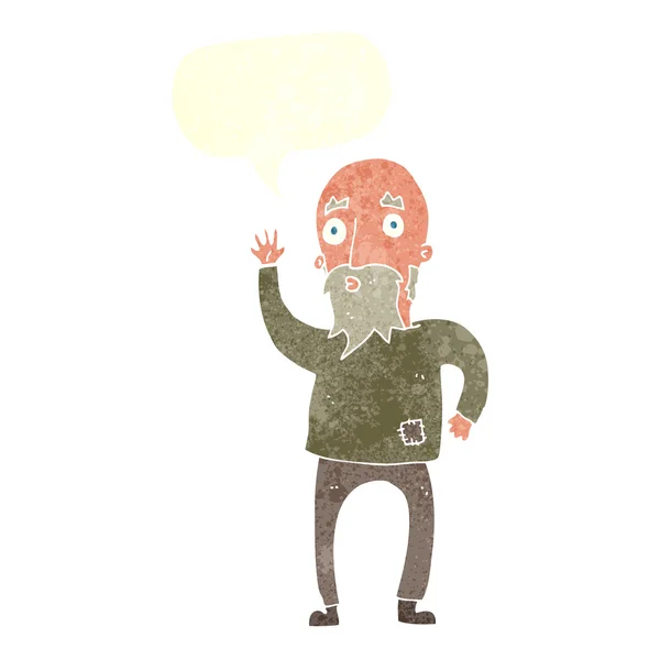 Cartoon old man waving with speech bubble — Stock Vector