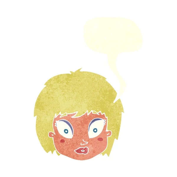Cartoon verrast vrouwelijk gezicht met spraakbel — Stockvector