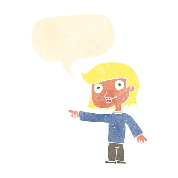 Dessin animé pointant personne avec bulle de parole — Image vectorielle